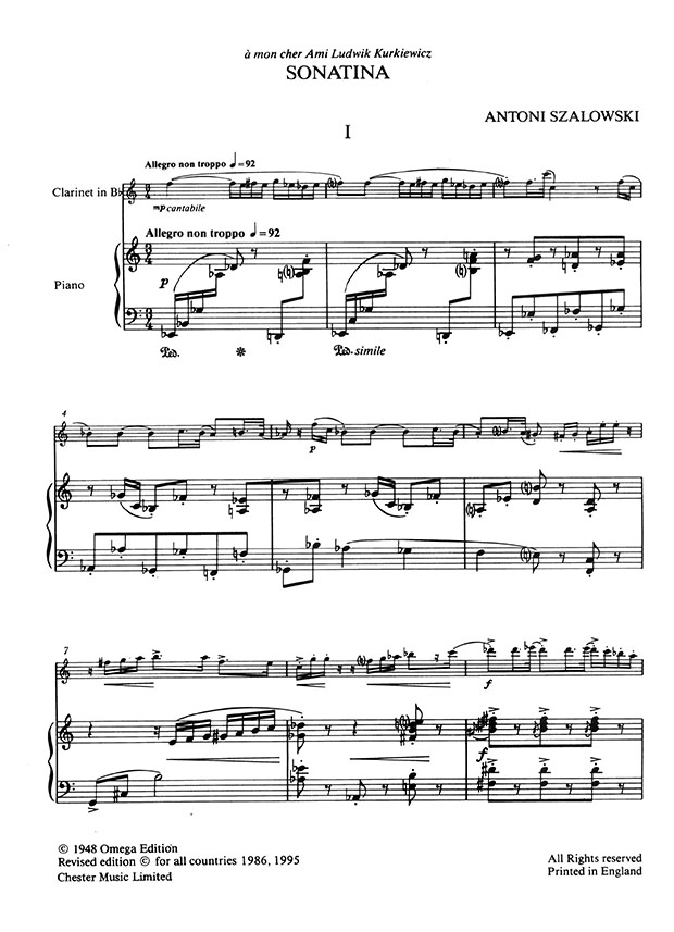 Szalowski Sonatina for Clarinet and Piano Szalowski Sonatina for Clarinet and Piano