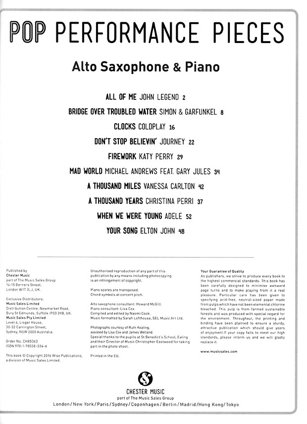 Alto Saxophone & Piano Pop Performance Pieces