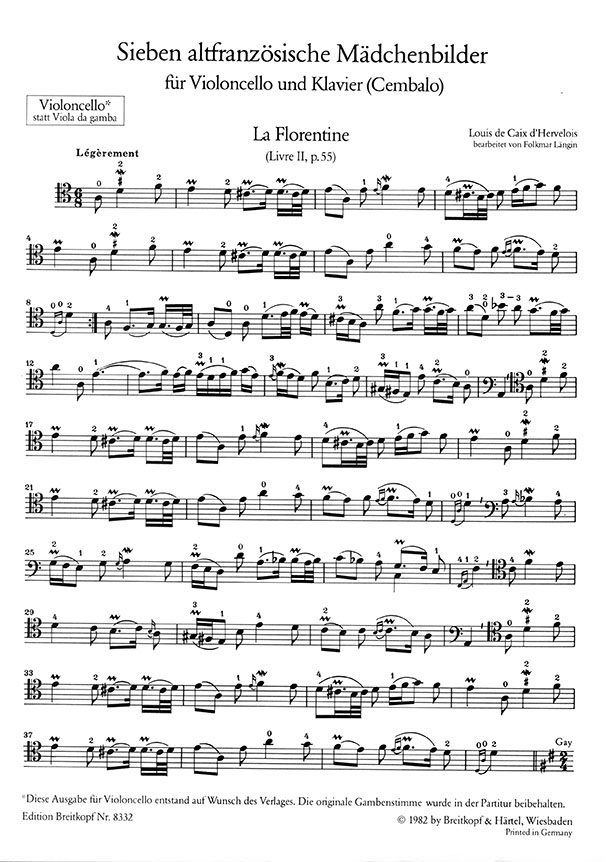 Louis de Caix d'Hervelois Sieben altfranzösische Mädchenbilder für Violoncello und Klavier (Cembalo)