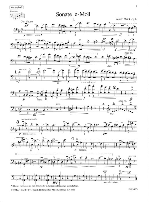 Adolf Míšek Sonate e-moll Op. 6 für Kontrabass und Klavier