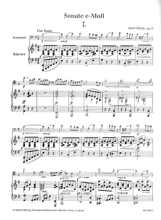 Adolf Míšek Sonate e-moll Op. 6 für Kontrabass und Klavier