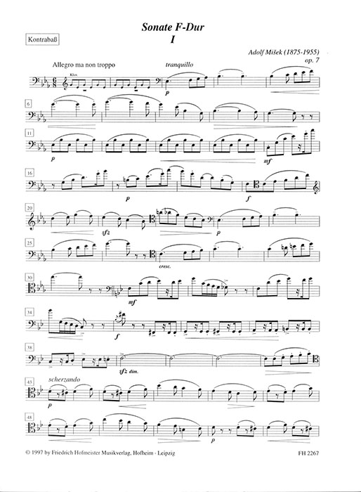 Adolf Míšek Sonate F-Dur Op. 7 für Kontrabaß und Klavier