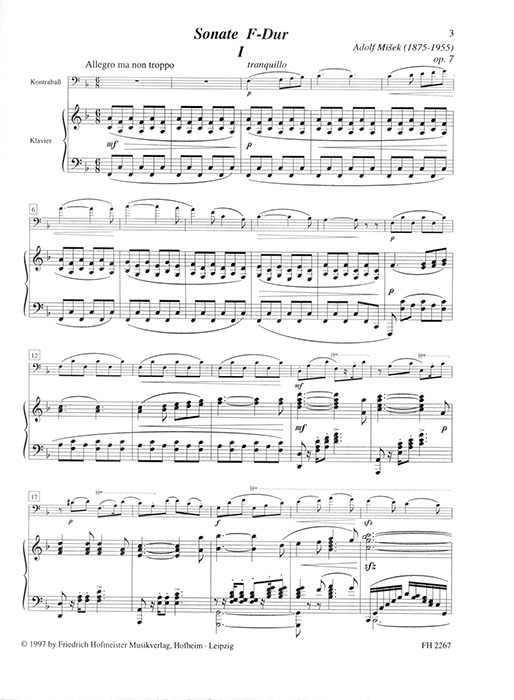 Adolf Míšek Sonate F-Dur Op. 7 für Kontrabaß und Klavier