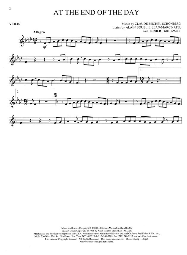 Les Misérables for Violin