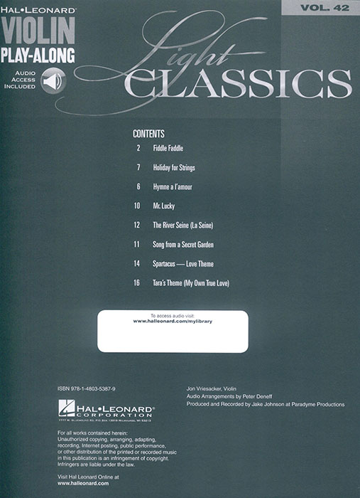 Light Classics Hal Leonard Violin Play-Along Volume 42