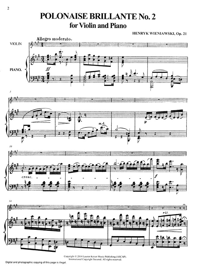 Wieniawski Op. 21 Polonaise Brillante No. 2 for Violin and Piano Critical Urtext Edition Heifetz Collection Wieniawski Op. 21 Polonaise Brillante No. 2 for Violin and Piano Critical Urtext Edition Heifetz Collection