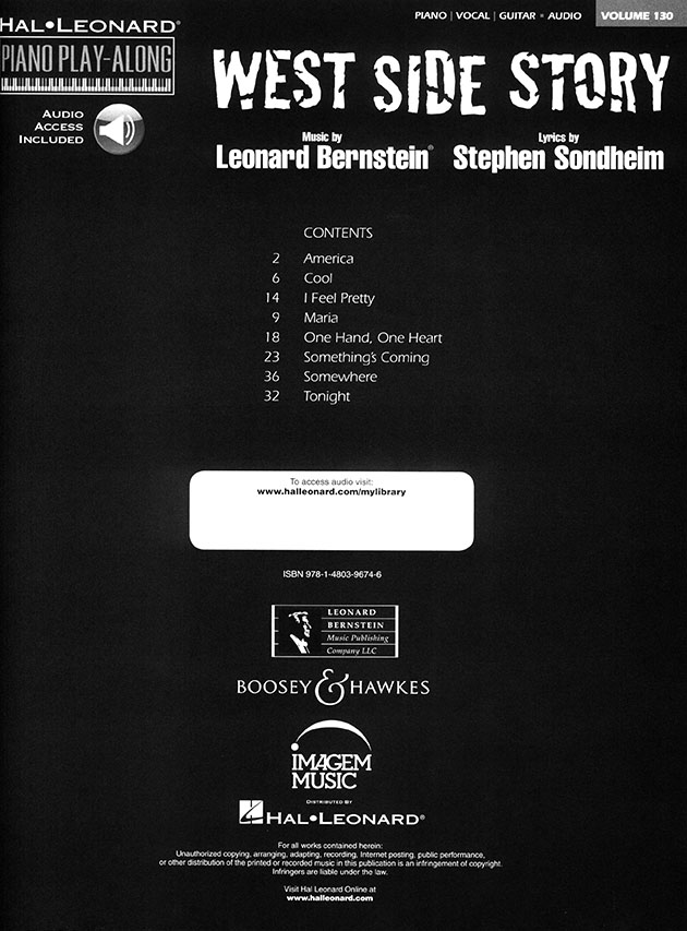 West Side Story Hal Leonard Piano Play-Along Volume 130