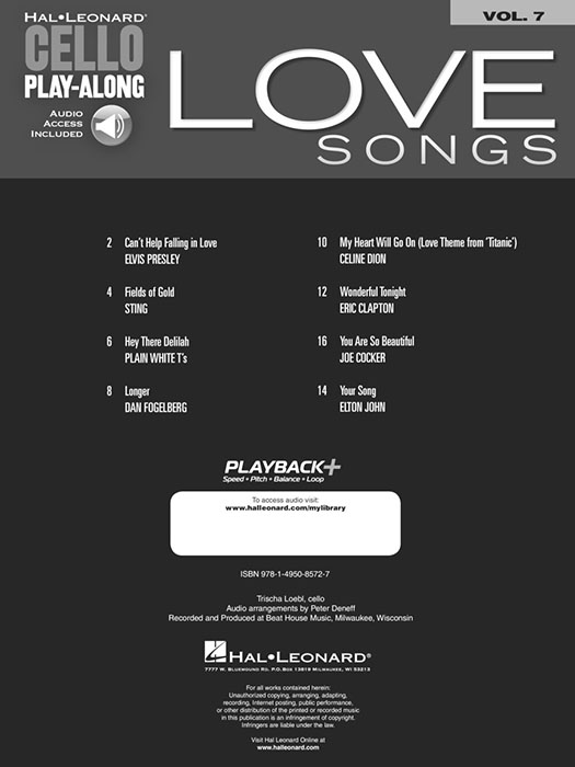 Love Songs Hal Leonard Cello Play-Along Volume 7