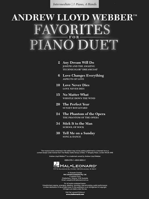 Andrew Lloyd Webber Favorites for Piano Duet