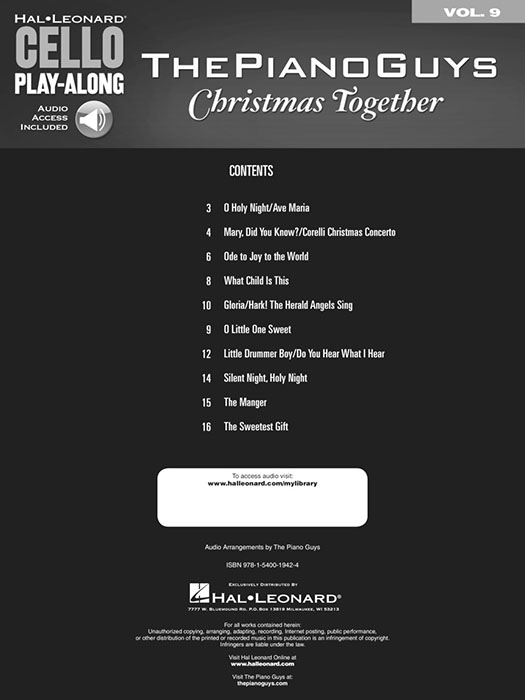 The Piano Guys Christmas Together Hal Leonard Cello Play-Along Volume 9