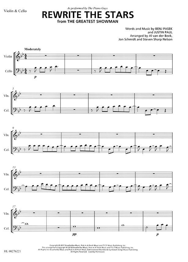 Rewrite the Stars from The Greatest Showman for Piano／Cello／Violin as Performed by The Piano Guys