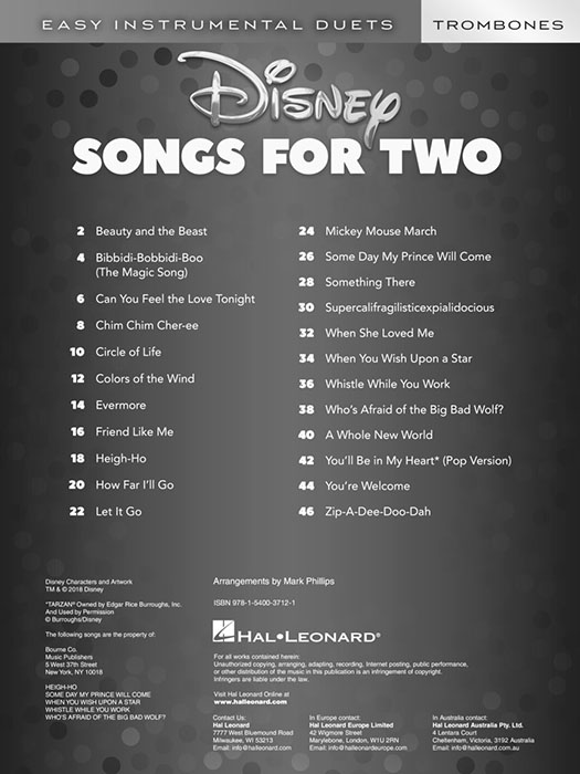 Disney Songs for Two Trombones Disney Songs for Two Trombones