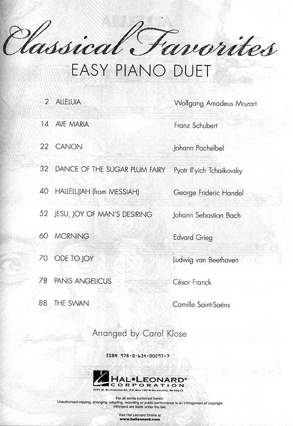 Classical Favorites Easy Piano Duets