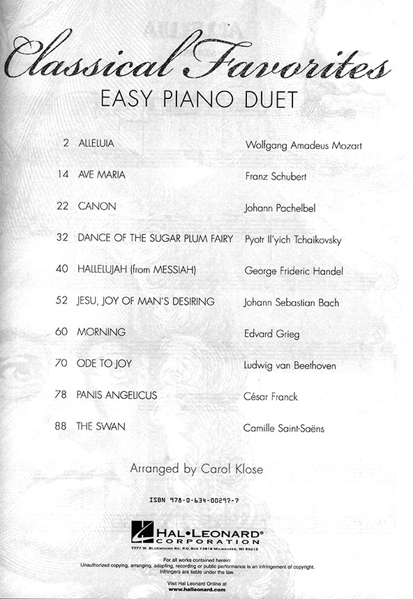 Classical Favorites Easy Piano Duets Classical Favorites Easy Piano Duets