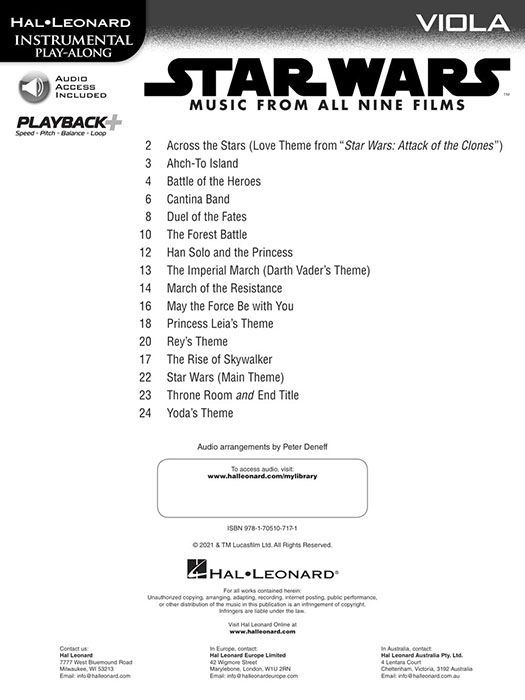 Star Wars: Music from All Nine Films Hal Leonard Instrumental Play-Along for Viola