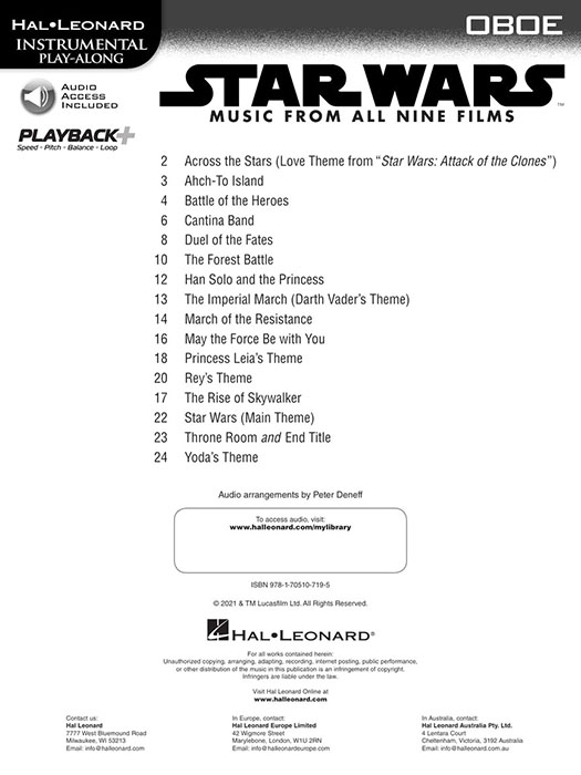 Star Wars: Music from All Nine Films Hal Leonard Instrumental Play-Along for Oboe