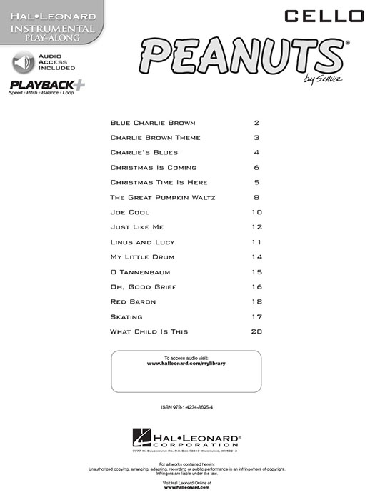 Peanuts Cello Hal Leonard Instrumental Play-Along