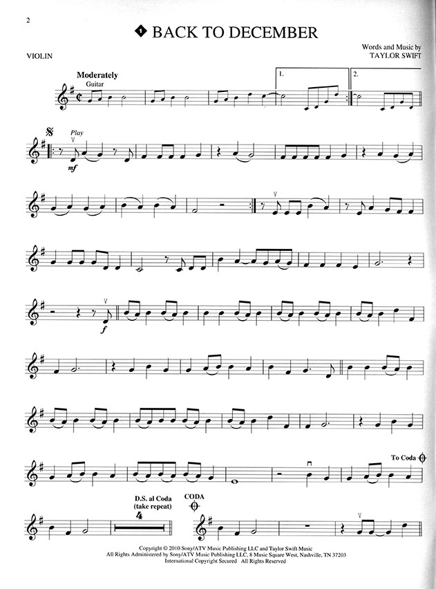 Taylor Swift Violin Hal Leonard Instrumental Play-Along