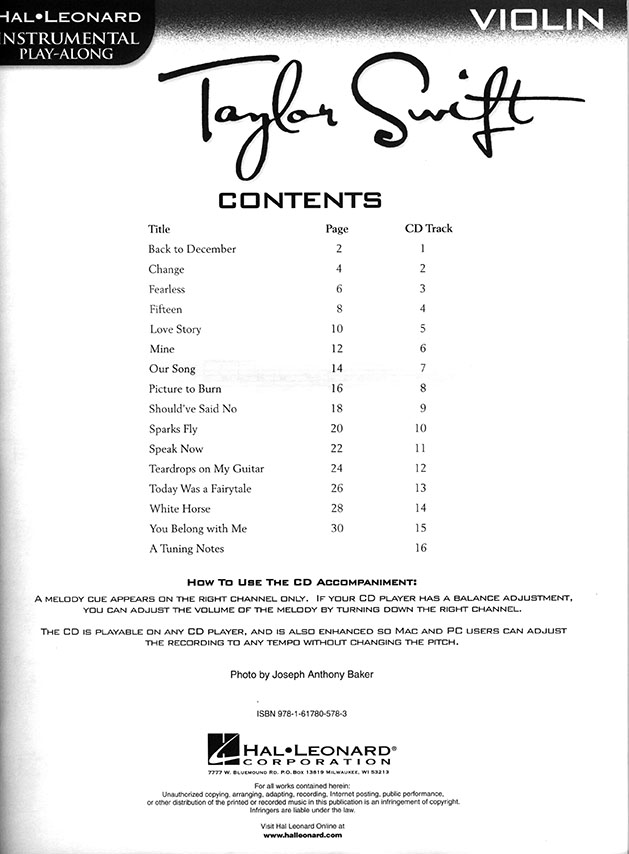 Taylor Swift Violin Hal Leonard Instrumental Play-Along