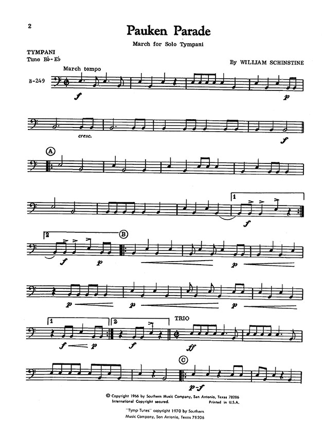 William J. Schinstine Tymp Tunes 19 Pieces for Two, Three, and Four Timpani