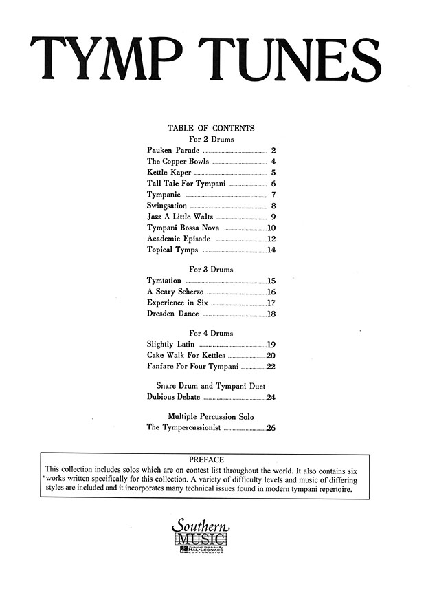 William J. Schinstine Tymp Tunes 19 Pieces for Two, Three, and Four Timpani