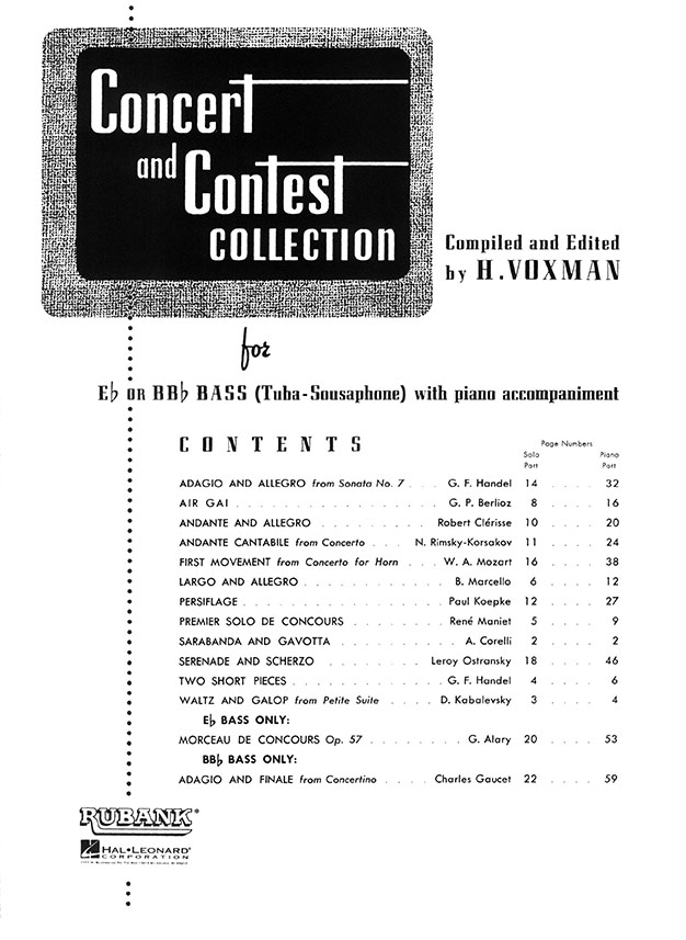 Concert and Contest Collection for E♭ or BB♭ Bass (Tuba - Sousaphone) with Piano Accompaniment