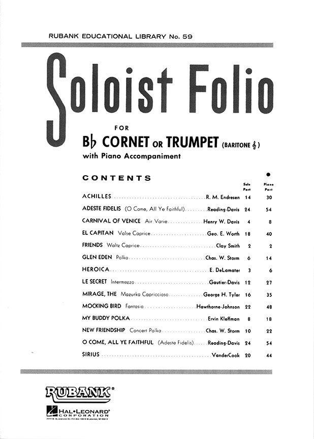 Rubank Soloist Folio for B♭ Cornet or Trumpet (Boritone) with Piano Accompaniment