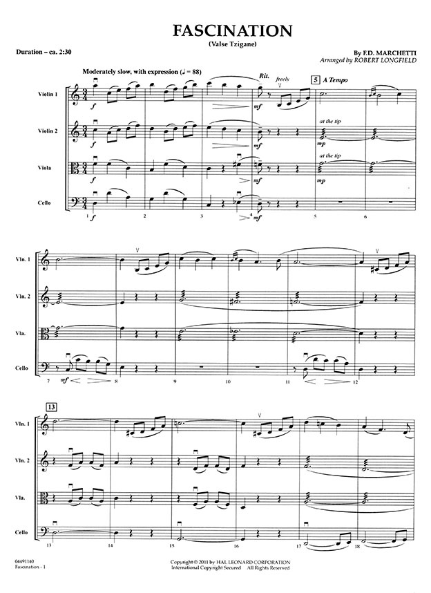 Pops【Fascination (Valse Tzigane)】for String Quartets Pops【Fascination (Valse Tzigane)】for String Quartets