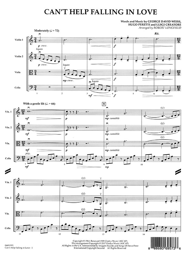 Pops【Can't Help Falling in Love】for String Quartets Pops【Can't Help Falling in Love】for String Quartets