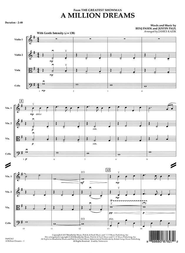 Pops【A Million Dreams】for String Quartets Pops【A Million Dreams】for String Quartets
