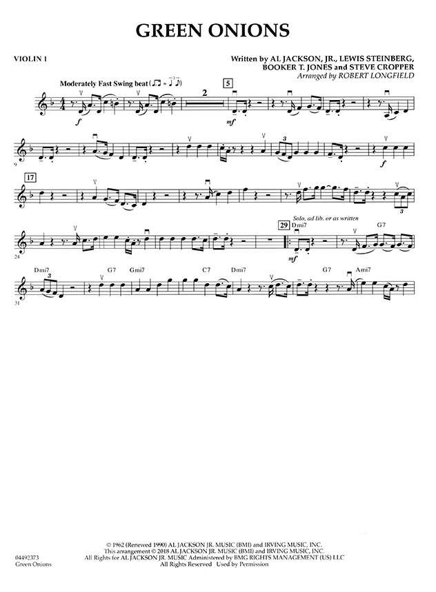 Pops【Green Onions】for String Quartets Pops【Green Onions】for String Quartets
