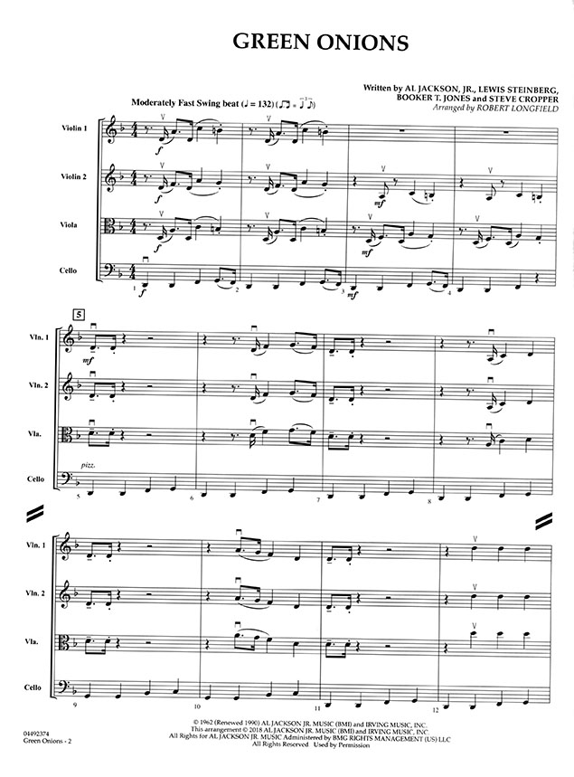 Pops【Green Onions】for String Quartets Pops【Green Onions】for String Quartets