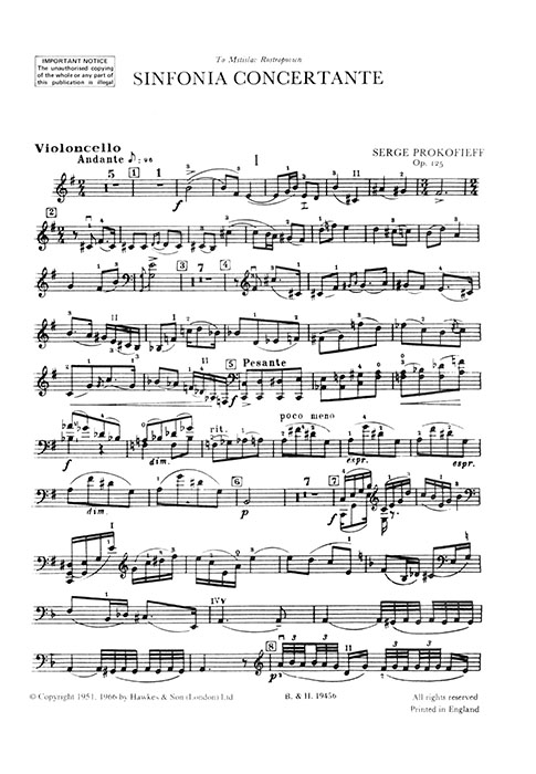 Serge Prokofieff Sinfonia Concertante, Op. 125 Cello and Piano