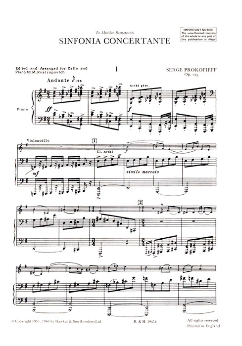 Serge Prokofieff Sinfonia Concertante, Op. 125 Cello and Piano