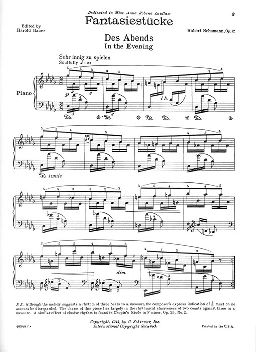 Schumann Fantasiestücke , Op. 12 for The Piano (Bauer) Schumann Fantasiestücke , Op. 12 for The Piano (Bauer)