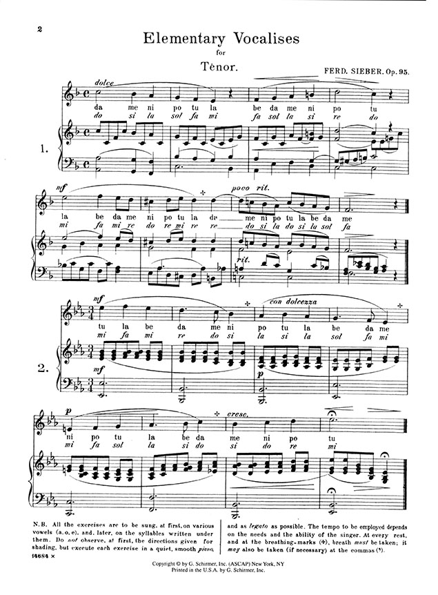 Sieber 36 Eight-Measure Vocalises , Op. 95 For Tenor