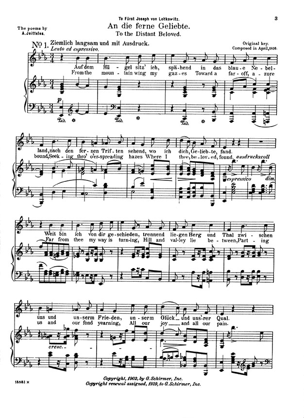 Beethoven【An Die Ferne Geliebte (To The Distant Beloved) Op. 98】for High Voice Beethoven【An Die Ferne Geliebte (To The Distant Beloved) Op. 98】for High Voice