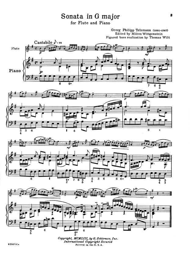 Telemann Four Sonatas for Flute and Piano