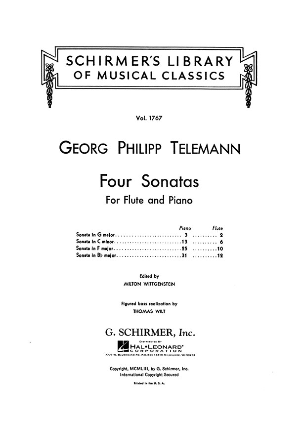 Telemann Four Sonatas for Flute and Piano