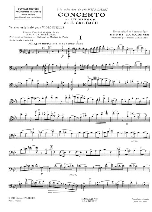 Jean-Chrétien Bach Concerto en ut mineur Version pour Violoncelle & Piano