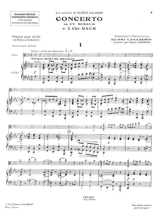 Jean-Chrétien Bach Concerto en ut mineur Version pour Violoncelle & Piano