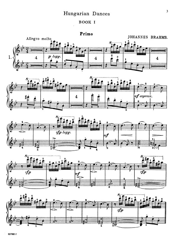 Brahms Hungarian Dances, Nos. 1-10 Piano, 4 Hands , Book 1