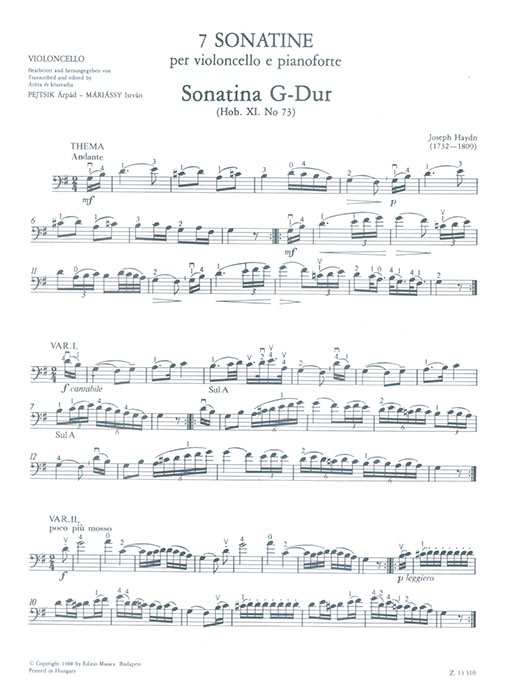7 Sonatinas per Violoncello e Pianoforte