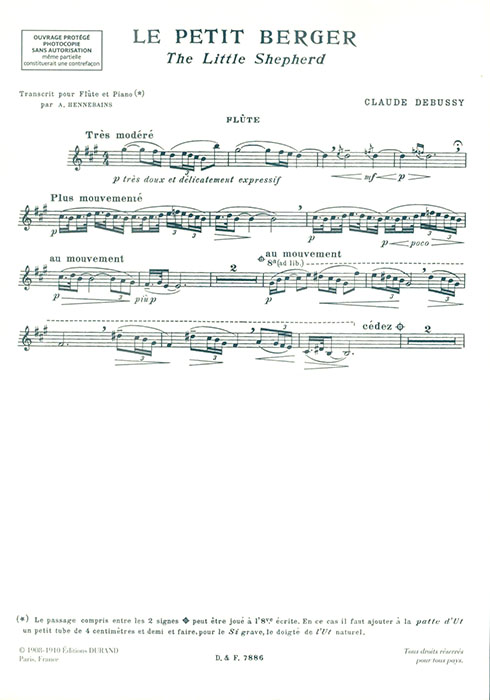 Claude Debussy Le Petit Berger pour Flûte & Piano Claude Debussy Le Petit Berger pour Flûte & Piano