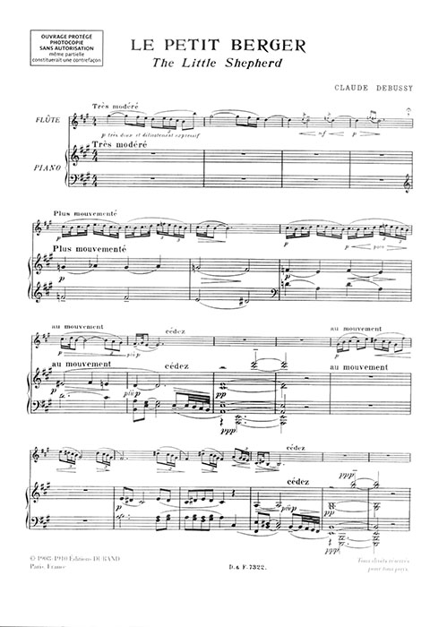 Claude Debussy Le Petit Berger pour Flûte & Piano Claude Debussy Le Petit Berger pour Flûte & Piano
