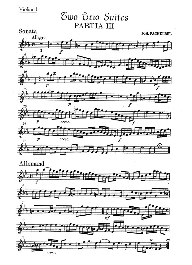 Pachelbel Two Trio Suites in E-flat Major and E Minor for Two Violins and Basso Continuo (Cello)