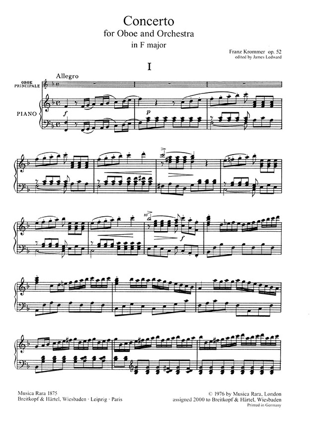 Franz Krommer Concerto for Oboe and Orchestra in F Major Op. 52 Edition for Oboe and Piano