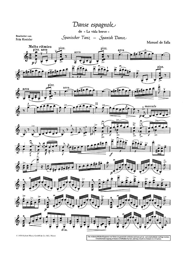 De Falla Danse Espagnole de 《La Vida Breve》 for Violin and Piano