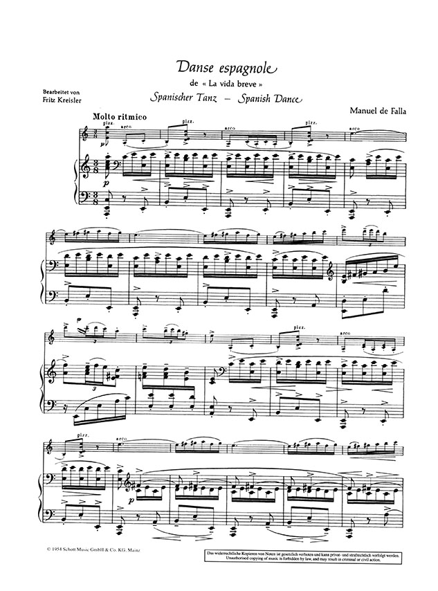 De Falla Danse Espagnole de 《La Vida Breve》 for Violin and Piano