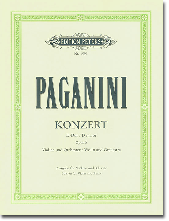 Paganini Konzert D Major Opus 6 Violine und Orchester Edition for Violin and Piano